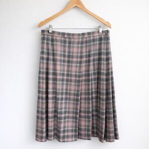 Vintage Pendleton Wool Plaid Skirt Size 14 Pink Gray A-Line Midi USA
